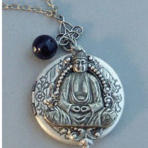Locket necklace l budha bohemian silver purple jade yoga spiritual jewelry penda